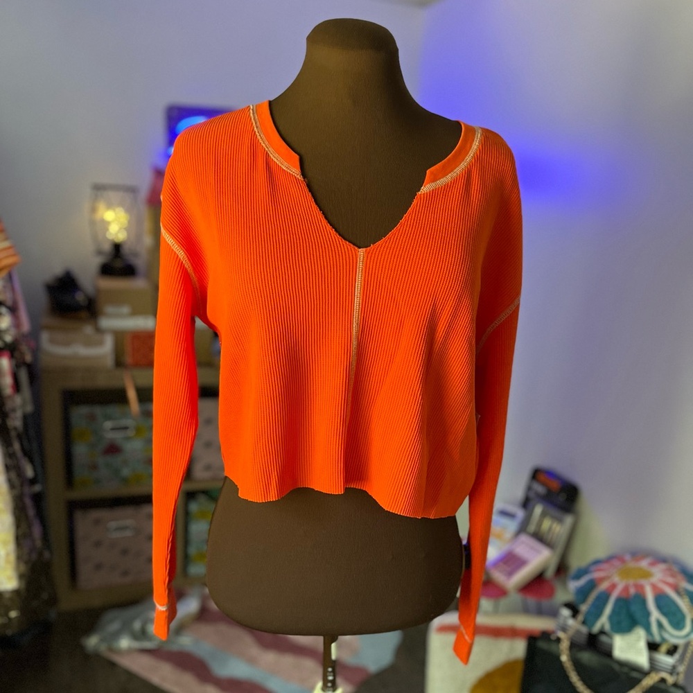 NWT Nordstrom BP Long Sleeved Thermal Crop T-Shirt - Picture 2 of 7